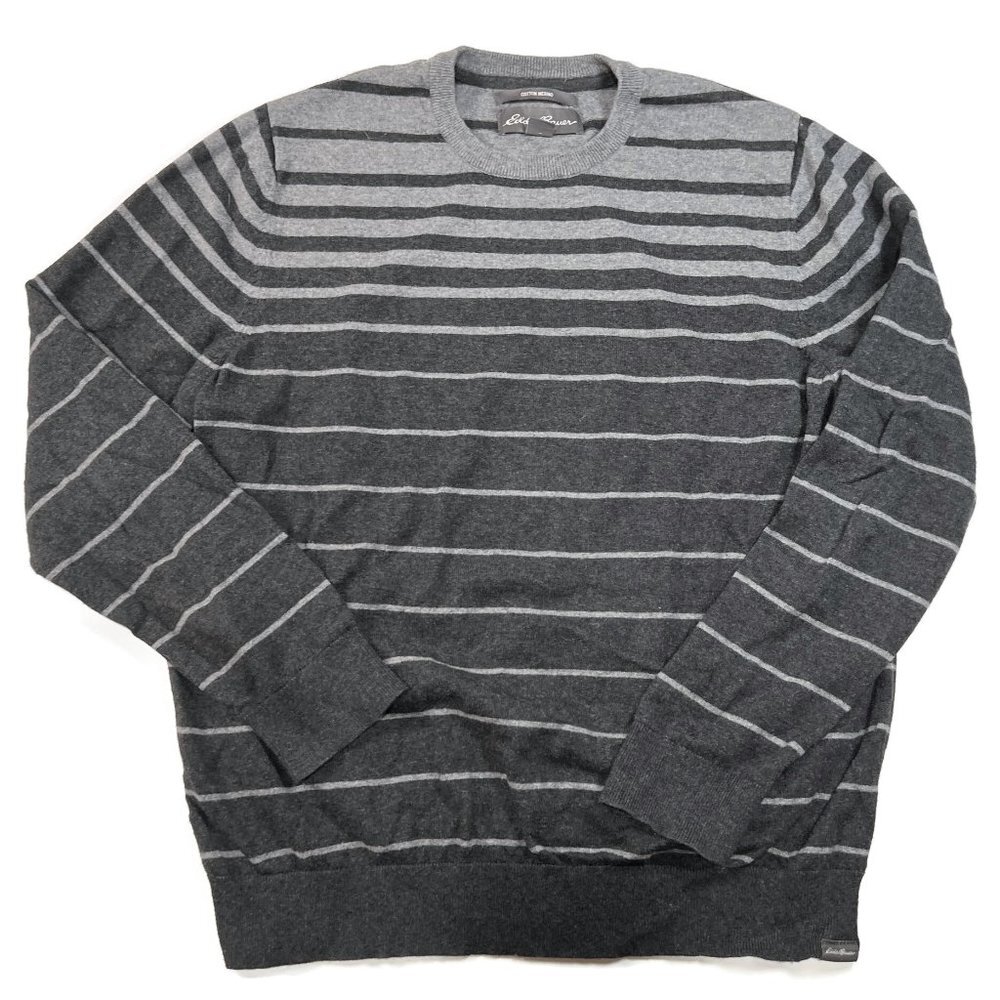 Eddie‎ Bauer Sweater Mens Large Gray Striped Crewneck Cotton Merino Wool